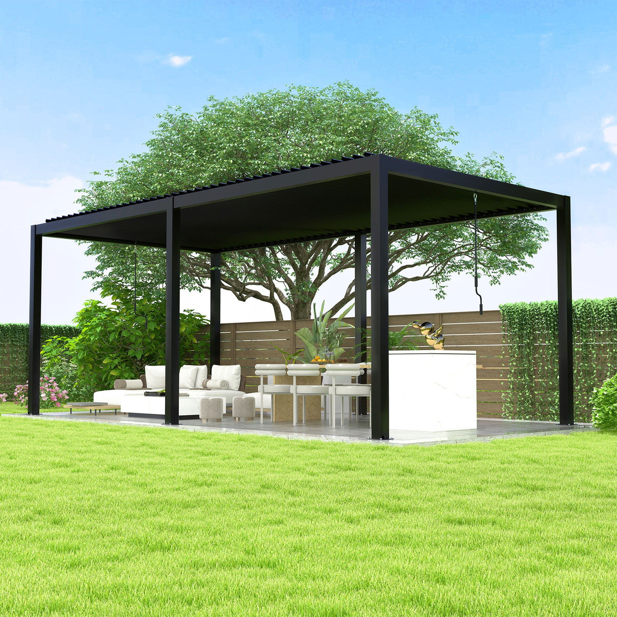 19' x 10' Louvered Pergola with Steel Louvers – Black