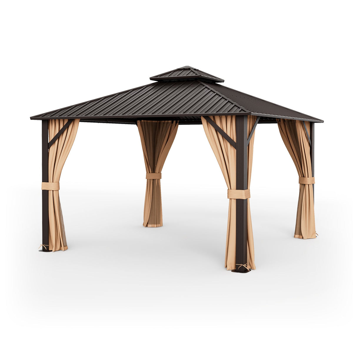 12' x 12' Double-Roof Hardtop Gazebo with Curtains & Netting