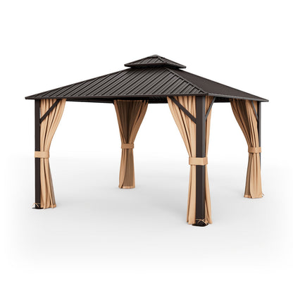 12' x 12' Double-Roof Hardtop Gazebo with Curtains & Netting