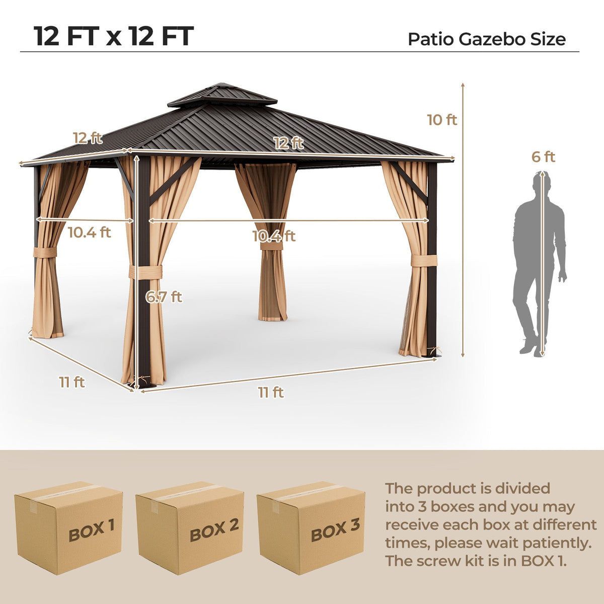 12' x 12' Double-Roof Hardtop Gazebo with Curtains & Netting