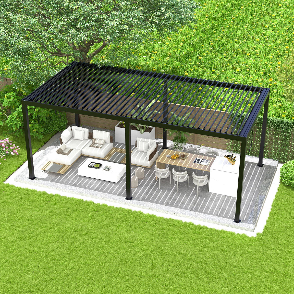 19' x 10' Louvered Pergola with Steel Louvers – Black