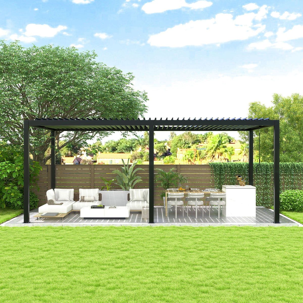 19' x 10' Louvered Pergola with Steel Louvers – Black