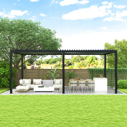 19' x 10' Louvered Pergola with Steel Louvers – Black